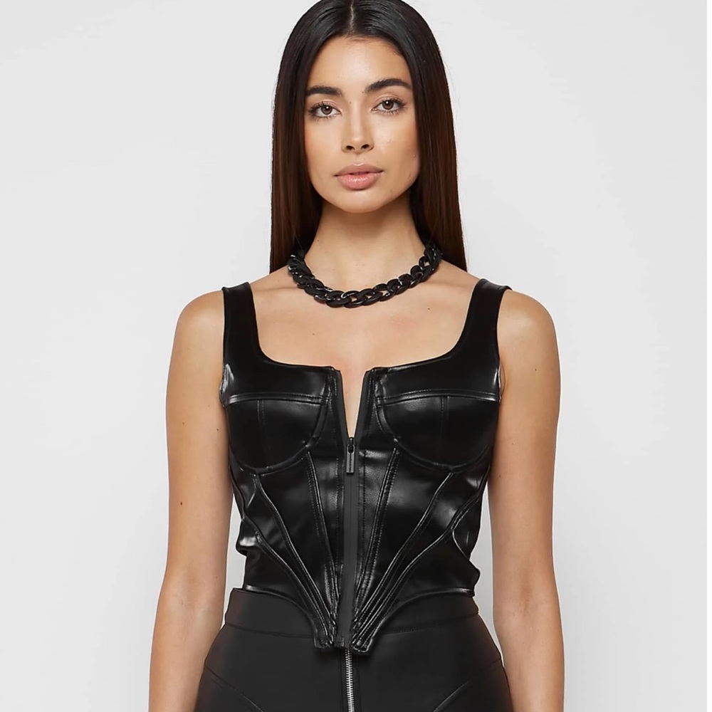 Maniere de voir vegan leather corset top with zip